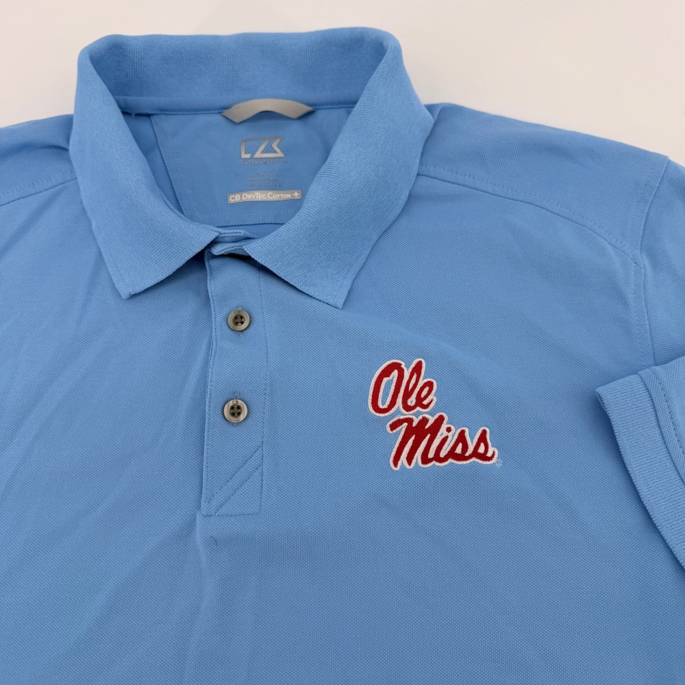 Cutter & Buck Polo Men LT Light Blue Ole Miss DryTec Cotton+ Performance NCAA